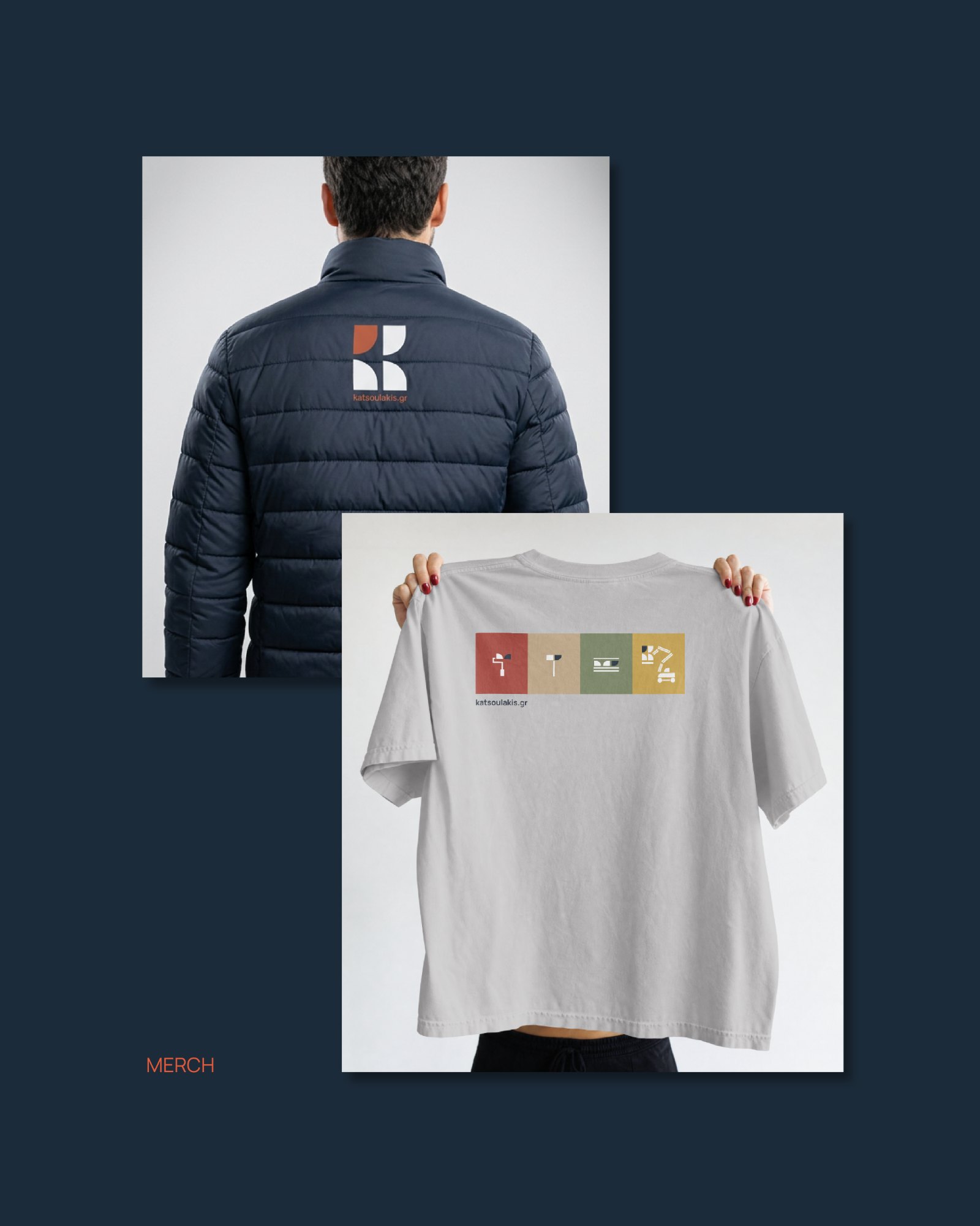 Μπουφάν και t-shirt με το λογότυπο και τα εικονίδια της Katsoulakis